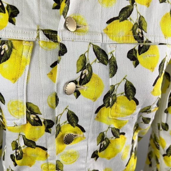 NWOT L'AGENCE Yellow Celine Lemon Print Stretch Cotton Trucker Jacket (S) - Picture 7 of 13